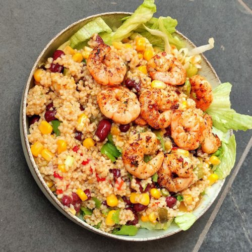 Mexicaanse salade met bulgur & garnalen